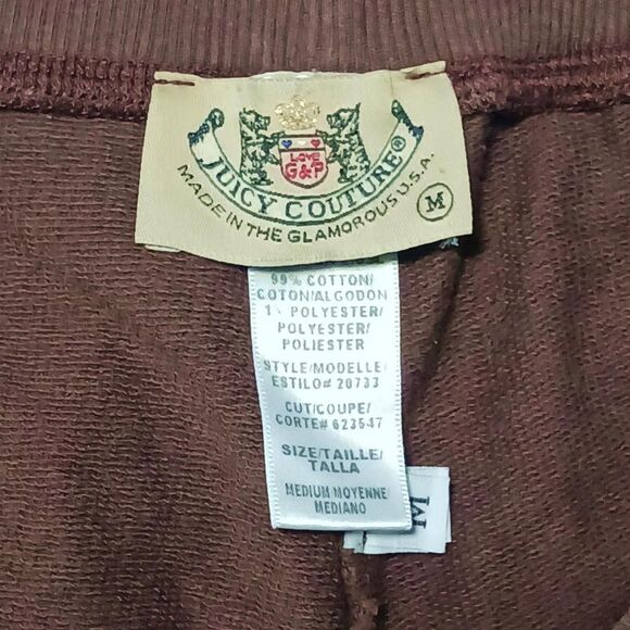 2000s Juicy Couture Brown and Cream Drawstring Shorts Y2k Mcbling | Size M - Picture 4 of 4